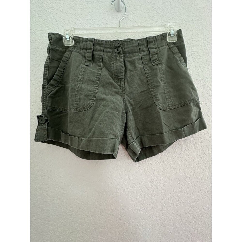 Y2K Coupe Shorts Womens Sz 8 Army Green Mid‎ Rise Linen Cotton Coquette Cottage